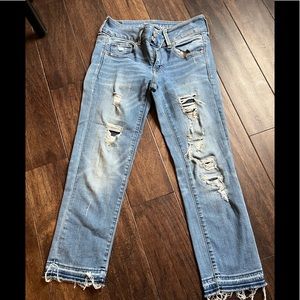 American Eagle artist crop destructed jeans
